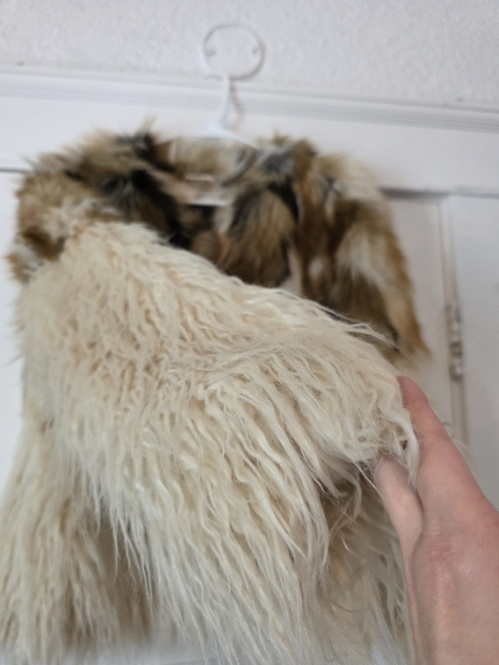 New York & Company Cream and Brown Faux Fur Patchwork Jacket - Picture 2 of 4